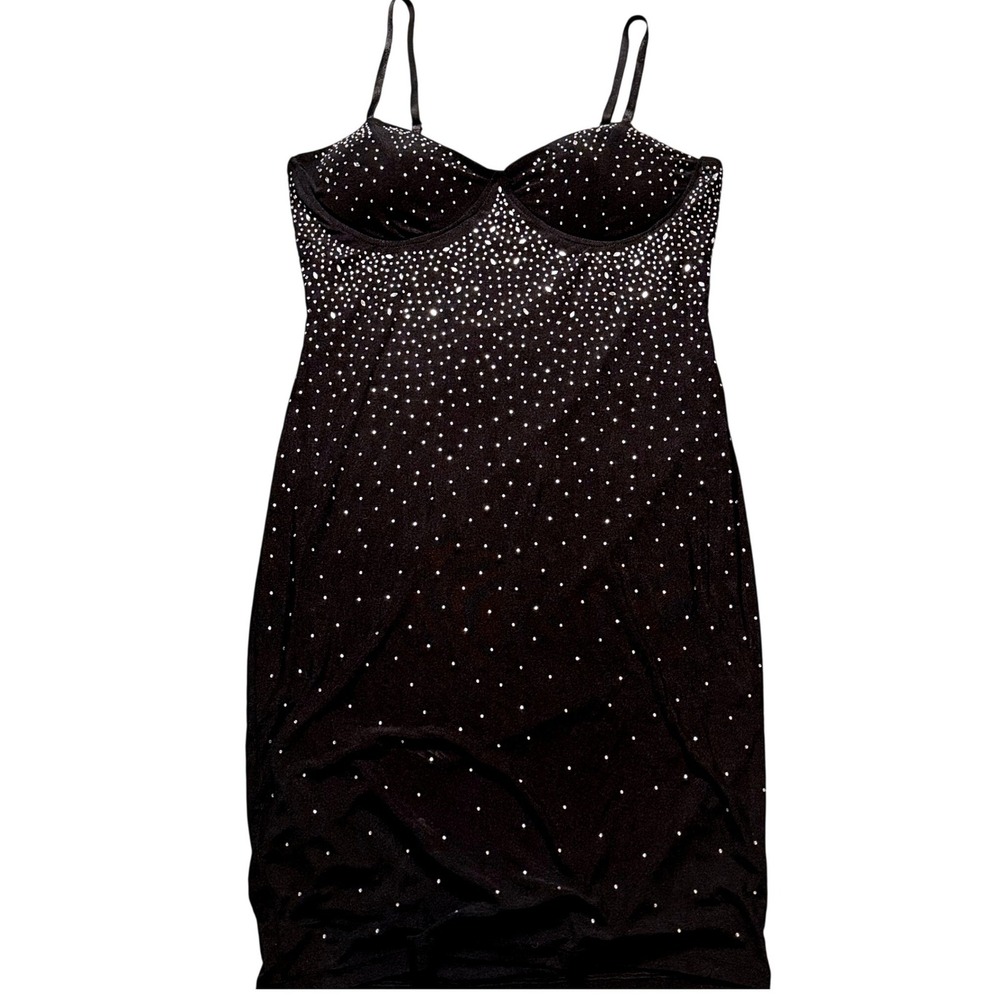 Talent Bodycon Dress 2XL Black Rhinestone Embellished Midi